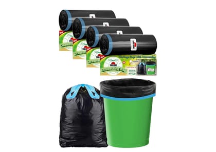 Premium Drawstring Garbage Bags (Lavender Fragrance) Size 19 X 21 Inches (Medium) 120 Bags (4 Rolls) Dustbin Bag/Trash Bag - Black Color.