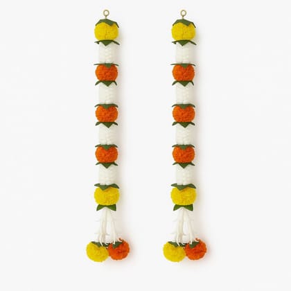 Wanna Party Pack of 2 Handmade Artificial Marigold Mogra Flowers Garland for Decoration Door Toran Genda Phool for Diwali, Janmashthami,Ganesh Chaturthi, Navratri ,Annaprashan Decor and other Festive Occassions  (42"length)