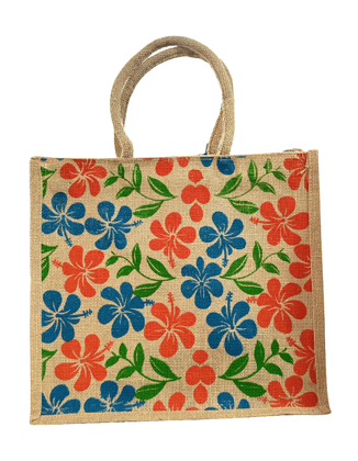 Jute Tote Bag with Floral Print - Eco-Friendly & Stylish