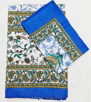 Queen Size Floral Printed Bedsheet Set - Blue and Yellow