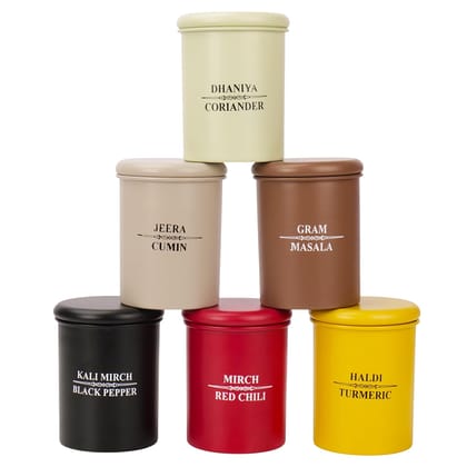 SHYAMA HOMES | Spice Jar 6 Pcs Set Storage Box Container, Masala Dabba |Condiment Shape Spice Container Masla Rack Air Tight Kitchen Organizer 350 Ml Each, Mild Steel (Set of 6)