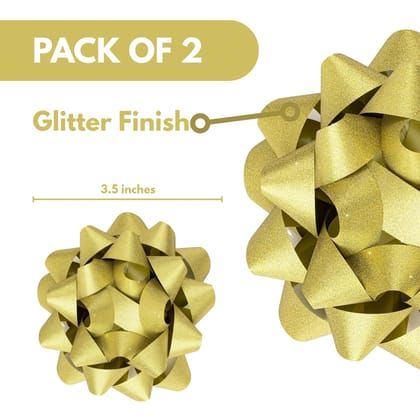 Wanna Party Pack of 2 Golden Bows for Gift Wrapping, Ribbon Bows for Wedding Christmas Birthday  Gift Baskets or Valentine's Day Flower Gift Boxes Decoration (Gold)
