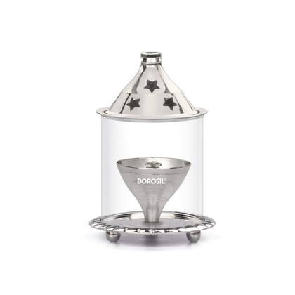 Borosil Small Size Akhand Diya Decorative Nickel Glass Oil Lamp | Diya with Borosilicate Glass Nickel Diya