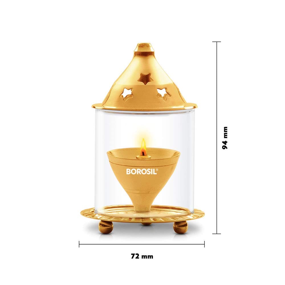Borosil Akhand Diya (Small, Brass)