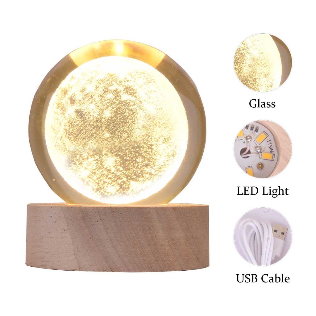 Moon Crystal Ball with LED Light (USB Cable) | Moon Glass Ball | Best Gift Items | Gift Ideas For Women | Gift Ideas For Men | Moon Crystal Ball | 3d Moon Crystal Ball | Crystal Ball Moon | Glass Ball Moon | Glass Ball On Moon | Moon Glass Ball