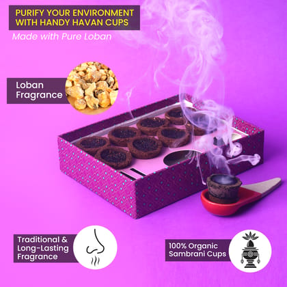 Manokamna Pure Sambrani Havan Cups – Made with Desi Cow Dung & Natural Herbs | Traditional Havan | 100% Natural Sambrani Cups – for Puja, Havan & Air Purification (Loban)
