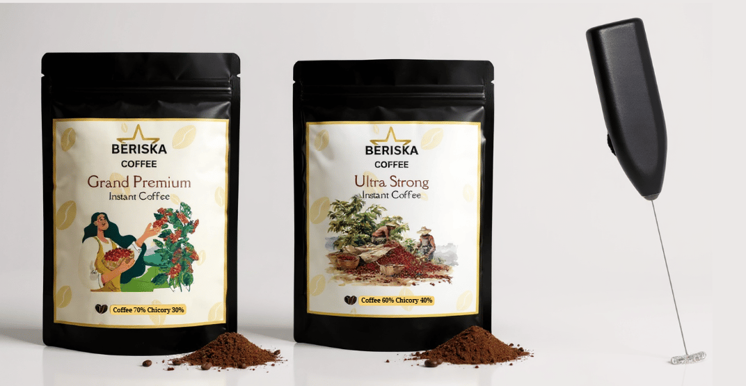 Beriska Premium Instant Coffee Powder (50g x 2) – Grand & Ultra Strong Blend + Frother