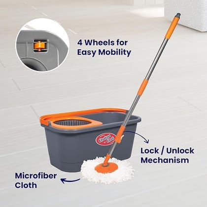 Spin Bucket Mop | 360° Mopping Set with 4 Wheels | Easy Move Cleaning Mop with Bucket | Floor Cleaning Pocha for Home | Bathroom | Office | Durable & Lightweight Mop Set