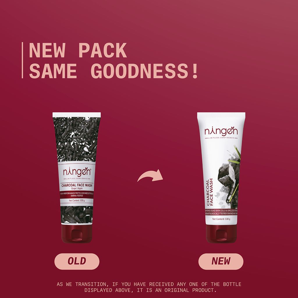 Ningen Charcoal Face Wash I Goodness of Grapes and apple I Dermatologically Tested, Paraben Free I Wards Off Skin Impurities, Anti Pollution I 120g, White