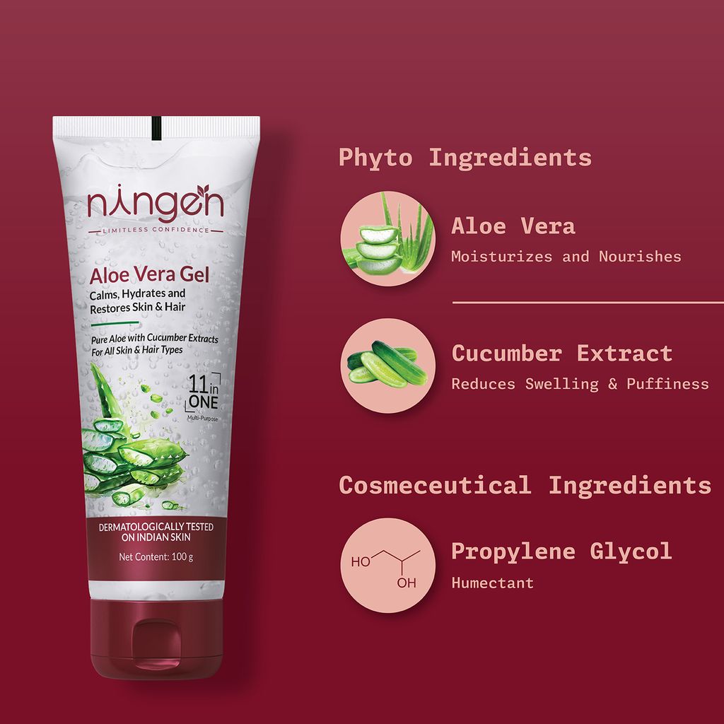 Ningen Aloe Vera Gel I With Added Cucumber I Irritation Free, Paraben Free I For Soft and Plump Skin I 100g