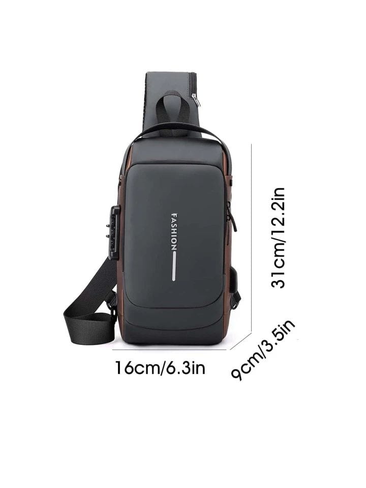 WUGO::Waterproof Polyester Slim Unisex Crossbody Sling Bag | Anti-Theft Chest Backpack with Hard Shell & Password Lock | Shoulder Bag for Men & Women