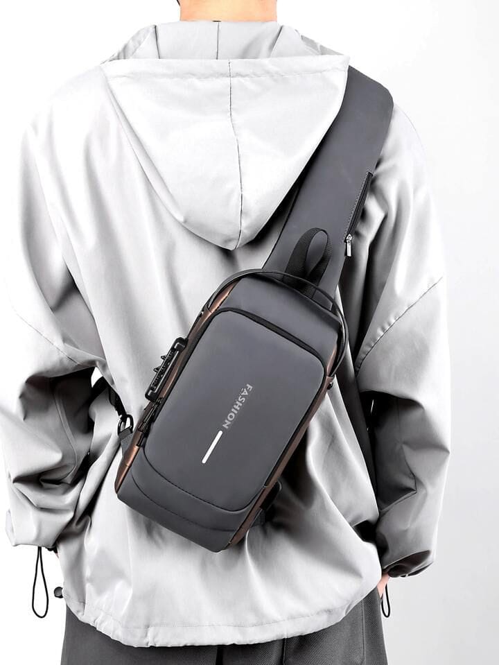 WUGO::Waterproof Polyester Slim Unisex Crossbody Sling Bag | Anti-Theft Chest Backpack with Hard Shell & Password Lock | Shoulder Bag for Men & Women