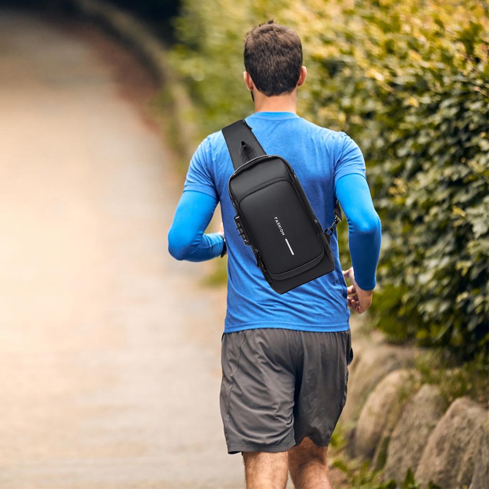 WUGO::Slim Waterproof Polyester Unisex Cross body Sling Bag | Anti-Theft Shoulder & Chest Backpack with Hard Shell Password Lock for Men & Women