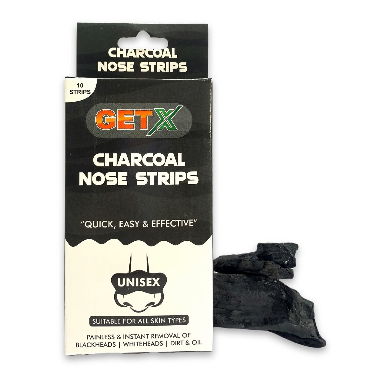 GETX Charcoal Nose Strips (10 Strips), Deep Cleansing Charcoal Nose Pore Strip for Men & Women | Reduces & Prevents Blackheads, Whiteheads, Dirt and Oil | Cleanses Pores