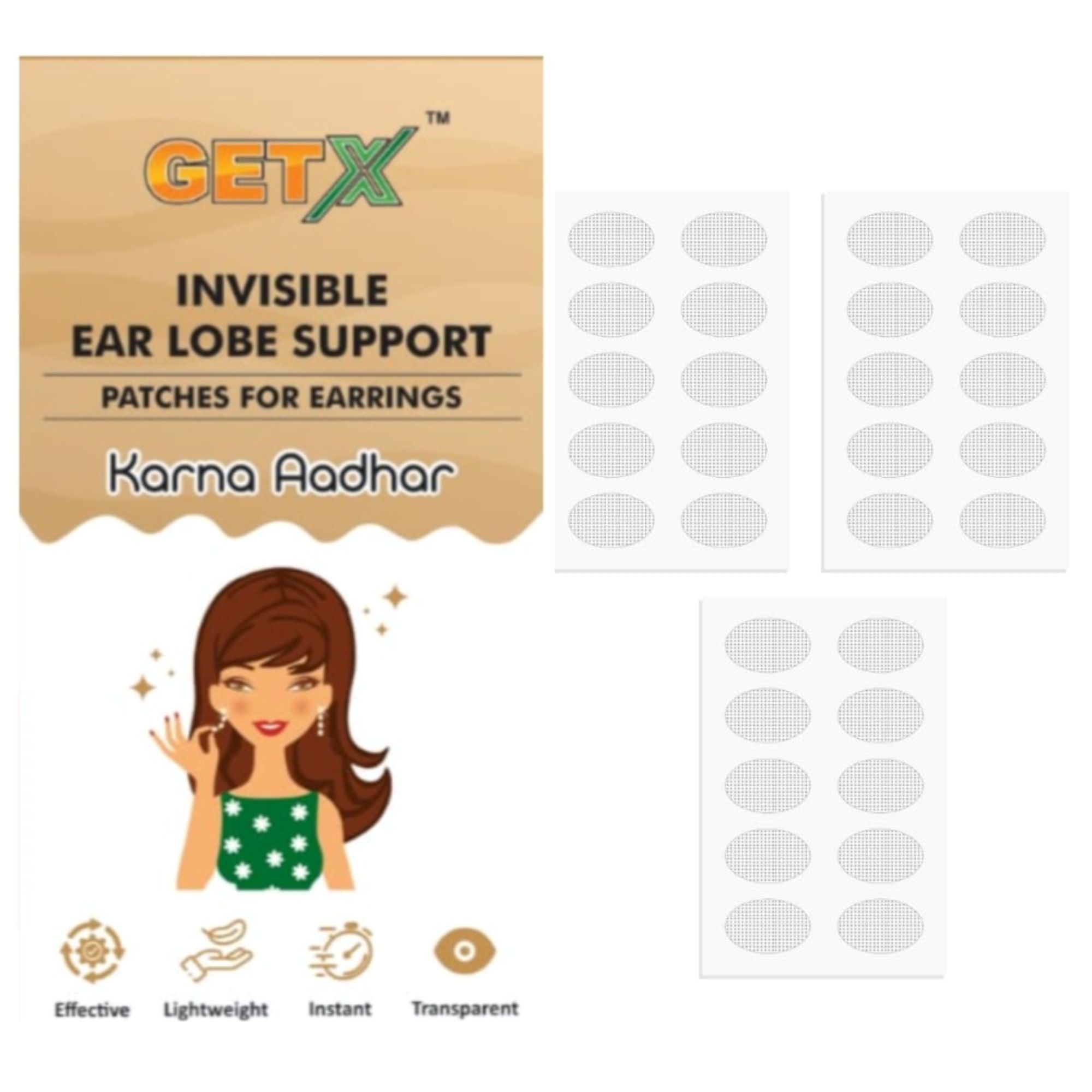 GETX Invisible Ear Lobe Support Patches | Earring Support Tape for Heavy Earrings & Jhumkas | Transparent Patch for Pierced Ears for Women & Girls (Pack of 30)