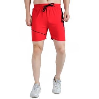 Kwings Men's Running & Gym Shorts - Piping Design Lycra Blend with 2 Zipper Pockets for Maximum Comfort