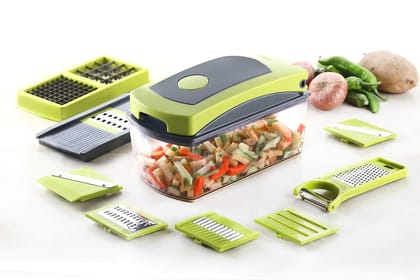 Crystal Plastic Compact Multipurpose Dicer/Grater (12 in 1, Multicolor)
