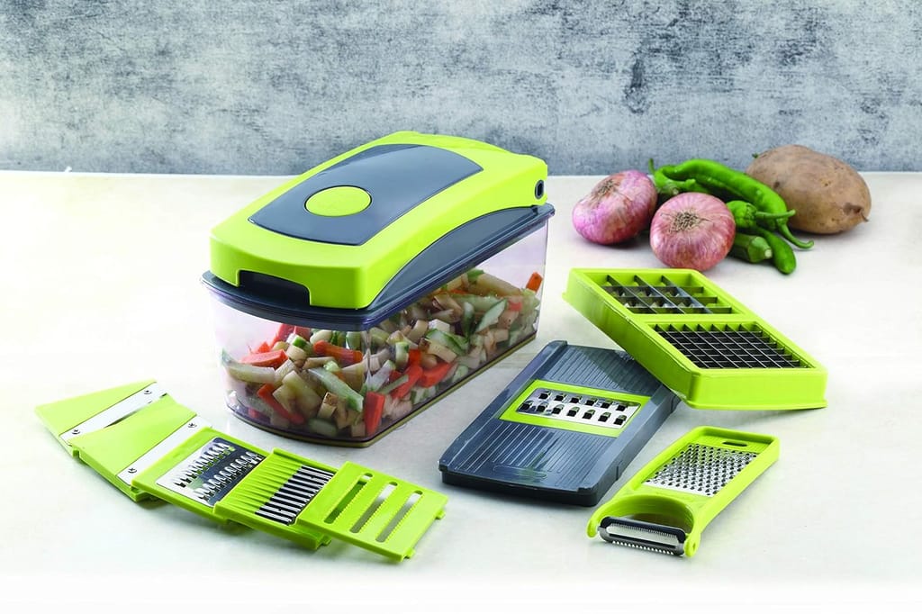 Crystal Plastic Compact Multipurpose Dicer/Grater (12 in 1, Multicolor)