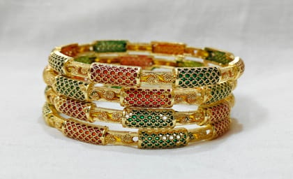 Gold Bangles with colourful Meenakari - Elegant and Timeless ( Set of 4)