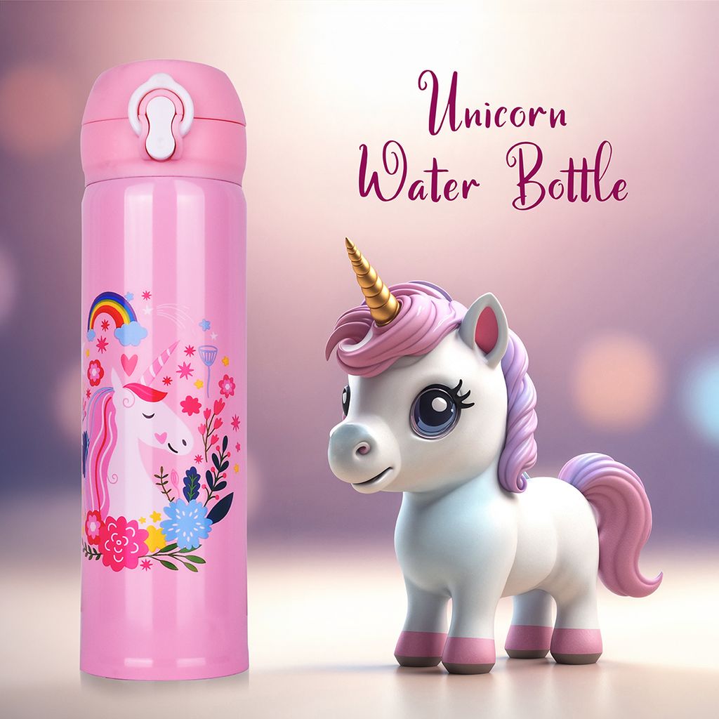 Unicorn Water Bottles | Pink Unicorn Water Bottle | Stainless Steel Unicorn Water Bottle | Kids Water Bottle | Children's Water Bottle | Cute Water Bottle | School Kids Water Bottle | Glitter Unicorn Water Bottle