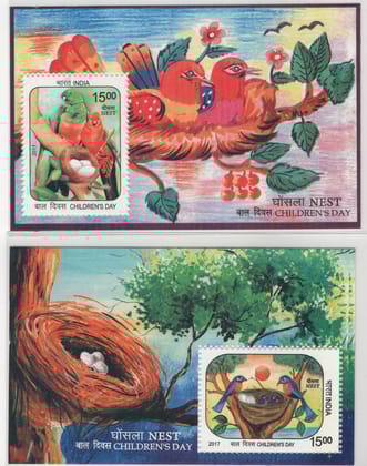 Shobhaphila's Indian Miniature Sheet - Children's Day Bird Nest Stamp ( 14th Nov 2017)