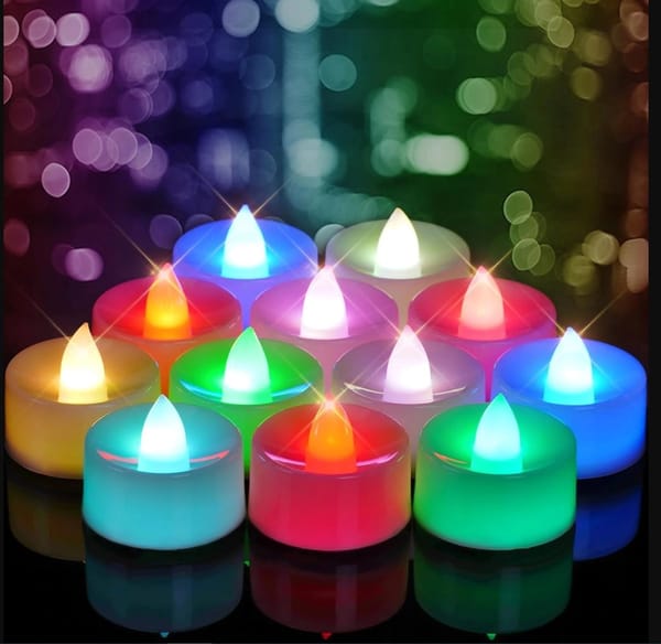 Smokeless Multicolor LED Tea Light Candles - Flameless Candles with Colorful Lights (Pack of 12 Multicolor Candles)