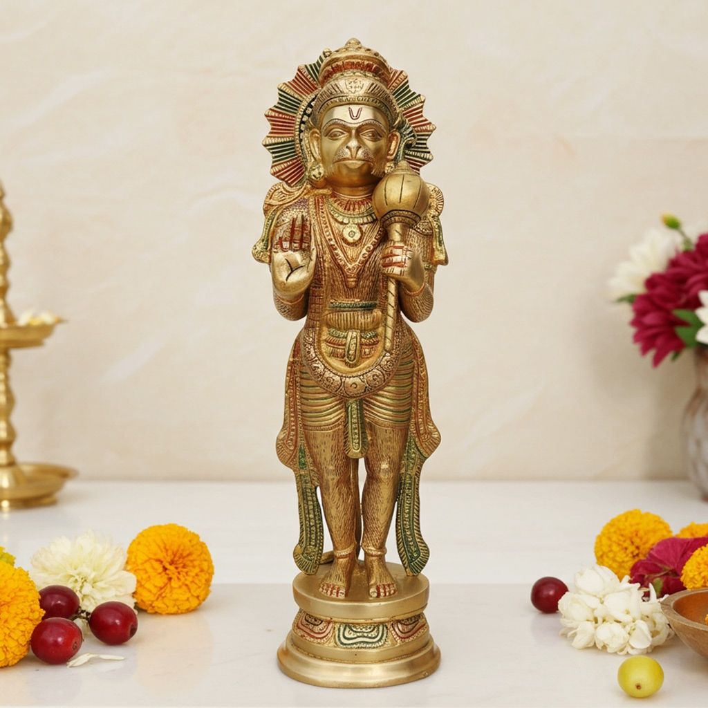 Brass Standing Hanuman Ji God Idol - Powerful Devotional Statue, Height : 17 Inch (BSMAS498)
