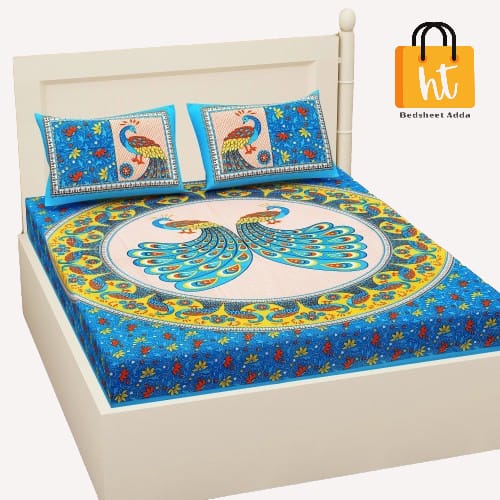 2001-Bedsheet Adda-Pure Cotton Jaipuri Printed Double Bedsheet With 2 Pillow Covers-TEDA MOOR