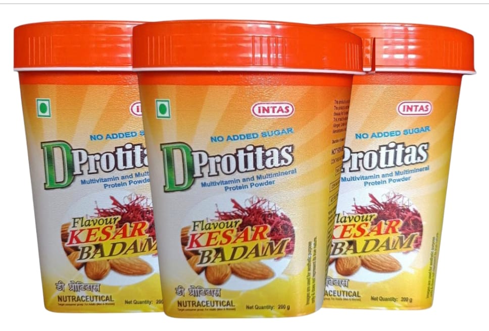 Intas D Protitas Kesar Badam Protein Powder - Multivitamin & Multimineral(200gm pack of 3)