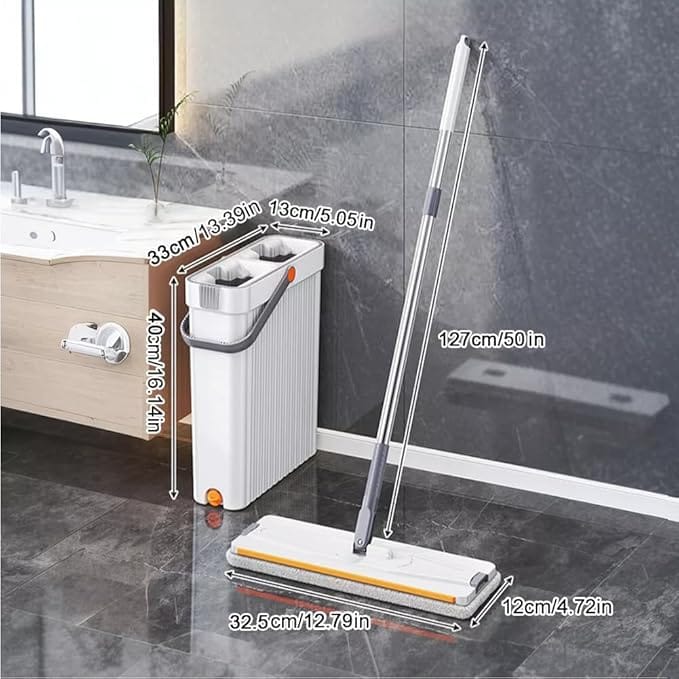 360° Flexible Spin Mop with Wringer & Bucket Deluxe System – Ultimate Floor and Durable Dust Easy to Use Floor Cleaner, for Clothes Handle Sharpening for Home & Kitchen (White, Flate)