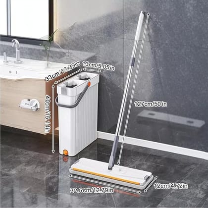 360° Flexible Spin Mop with Wringer & Bucket Deluxe System – Ultimate Floor and Durable Dust Easy to Use Floor Cleaner, for Clothes Handle Sharpening for Home & Kitchen (White, Flate)