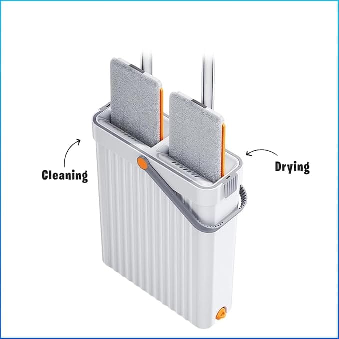 360° Flexible Spin Mop with Wringer & Bucket Deluxe System – Ultimate Floor and Durable Dust Easy to Use Floor Cleaner, for Clothes Handle Sharpening for Home & Kitchen (White, Flate)