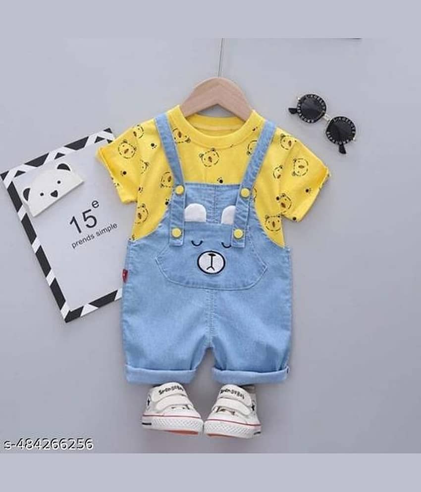 ODIMENT Pack of 1 Boys Cotton Blend T-Shirt & Dungarees Set ( Multi )