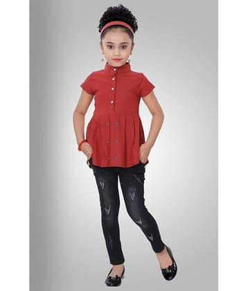 Arshia Fashions Pack of 1 Girls Denim Tunic With Jeans ( Red )