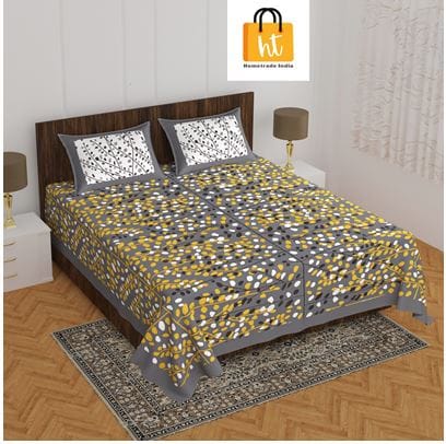 2001-Bedsheet Adda-Pure Cotton Jaipuri Printed Double Bedsheet With 2 Pillow Covers-GUCHHA-GREEN