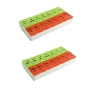 EZYFIT Pill Medicine Organizer Reminder Storage Box with Snap Lids 7-day AM/PM Larger Compartments for Bigger Pills Pack Of 2