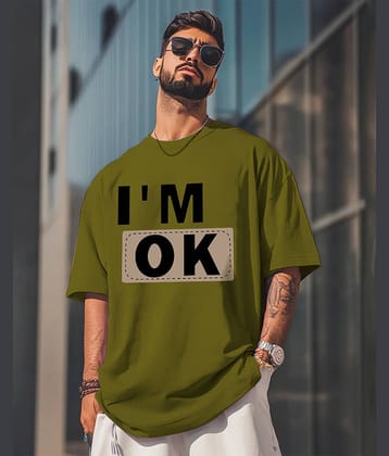 ENITOR Men Cotton Blend Oversized Fit Printed T-Shirt ( Green )