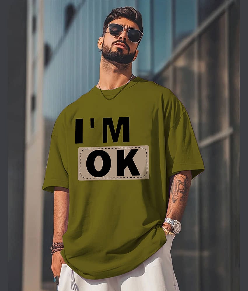 ENITOR Men Cotton Blend Oversized Fit Printed T-Shirt ( Green )