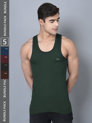 Men's Assorted Pack of 5 Solid Combed Cotton Shrinkless Vest Men's Assorted Pack of 5 Solid Combed Cotton Shrinkless Vest
