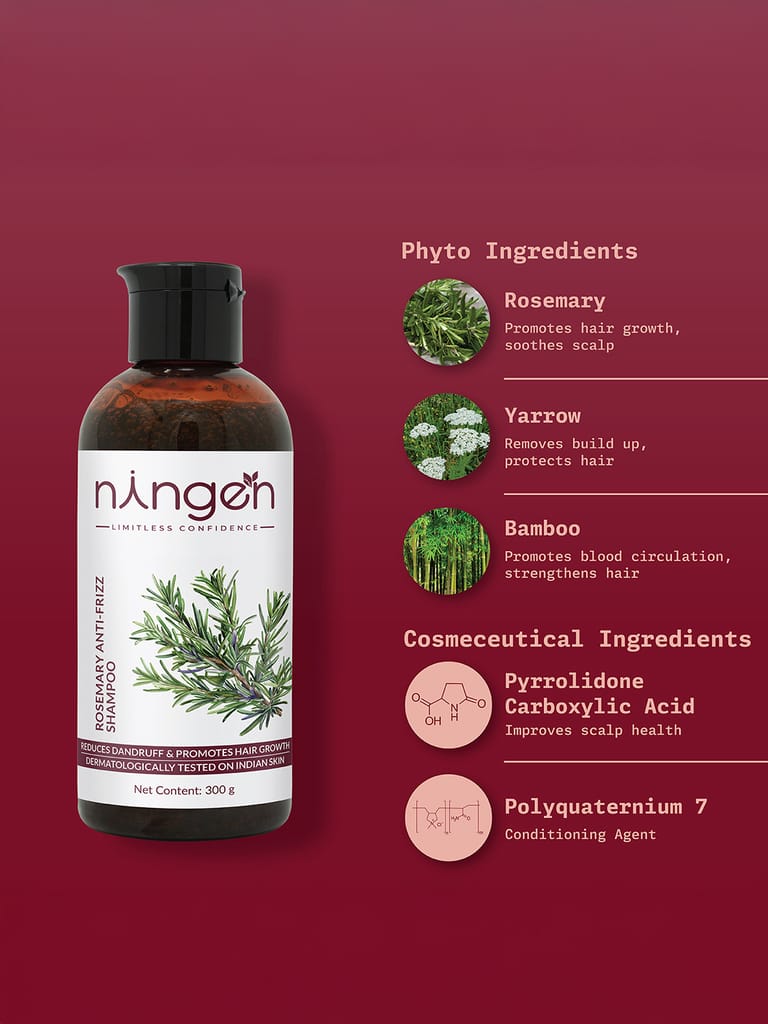 Ningen Rosemary Anti-Frizz Shampoo | Organic Moisture Locking Shampoo | Shampoo for Silky Hair