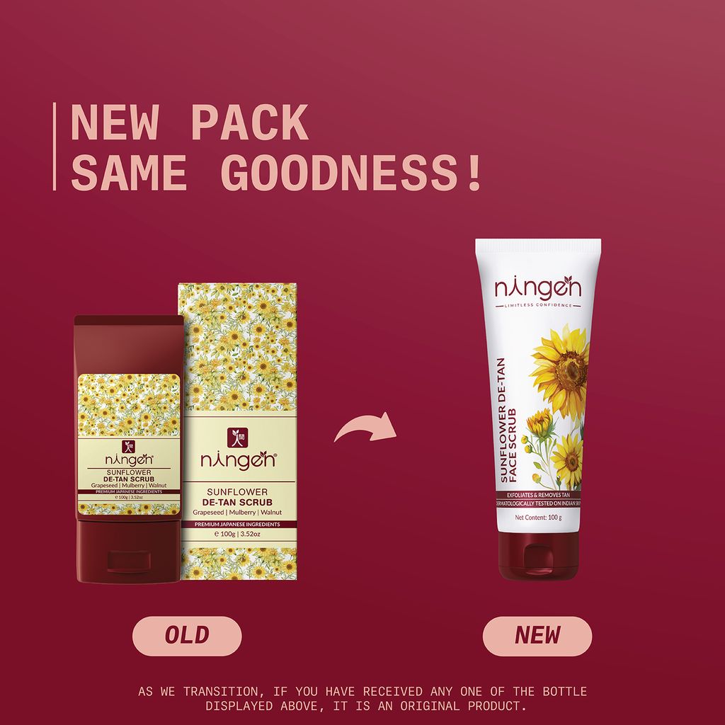 Ningen Sunflower De-Tan Scrub with Walnut Granules | Sunflower De-Tan Formula
