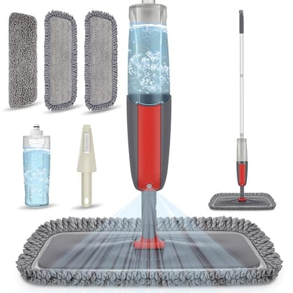 Aluminium Microfiber Floor Cleaning Spray Mop with Removable Washable Cleaning Pad and Integrated Water Spray Mechanism, 360 Degree Floor Cleaning Mops (Spray Mop with 3 Refills)