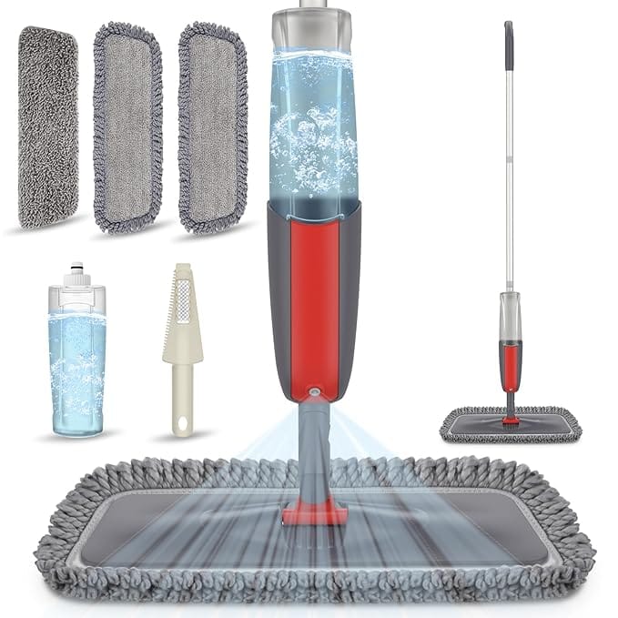 Aluminium Microfiber Floor Cleaning Spray Mop with Removable Washable Cleaning Pad and Integrated Water Spray Mechanism, 360 Degree Floor Cleaning Mops (Spray Mop with 3 Refills)
