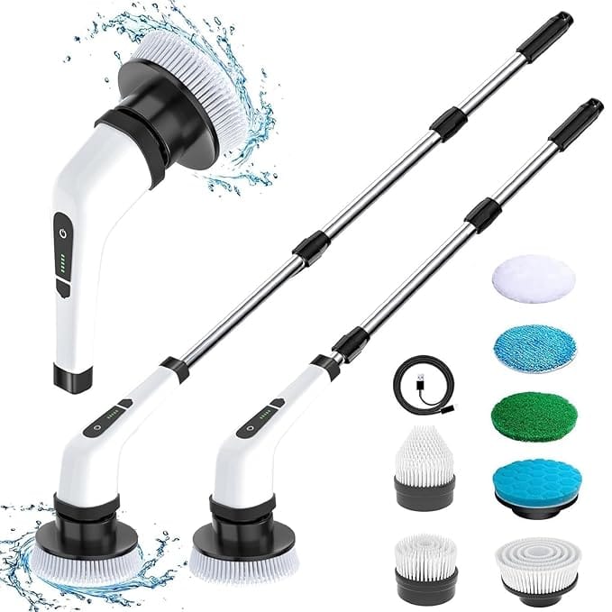 Electric Spin Scrubber for Cleaning, Electric Mop for Floor Cleaning with 7 in 1 Replaceable Heads-90Mins Work Time,3 Adjustable Size,2 Adjustable Speeds for Bathroom Shower,Tile, Floor (Large)