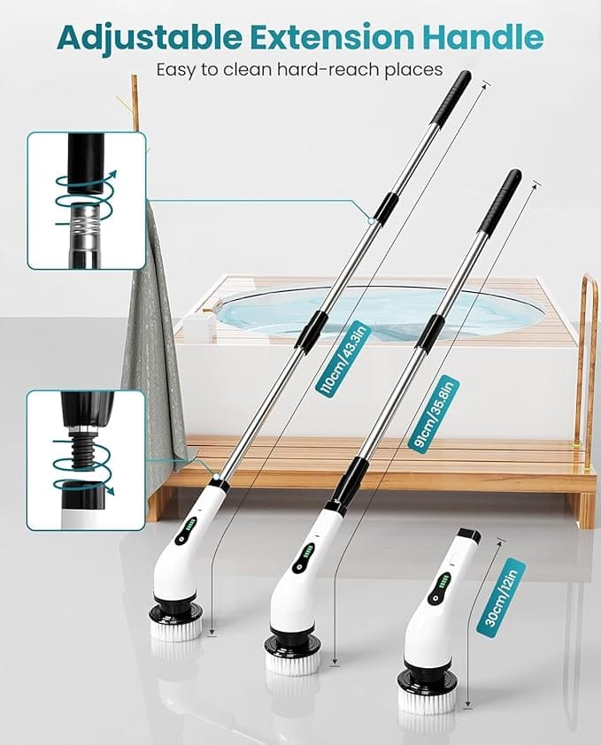 Electric Spin Scrubber for Cleaning, Electric Mop for Floor Cleaning with 7 in 1 Replaceable Heads-90Mins Work Time,3 Adjustable Size,2 Adjustable Speeds for Bathroom Shower,Tile, Floor (Large)