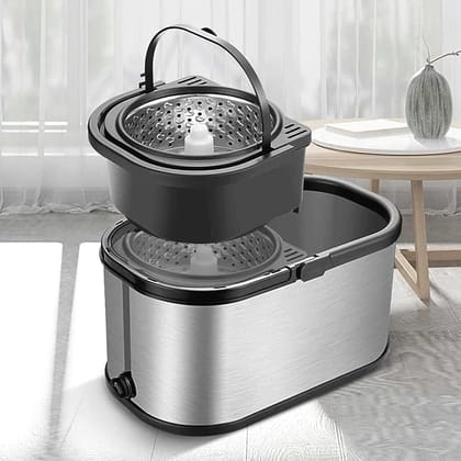 Rokoo 360 Degree Spin Stainless Steel Bucket Mop (Silver)
