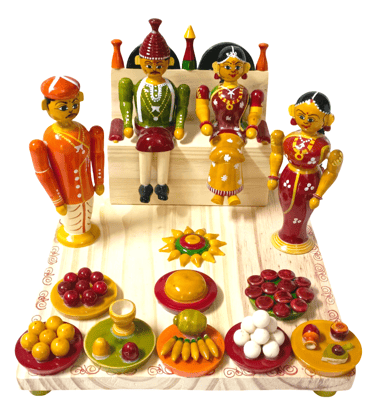 Traditional Indian Wooden Doll Set - Handcrafted Art Traditional Indian Wooden Doll Set - Handcrafted Art