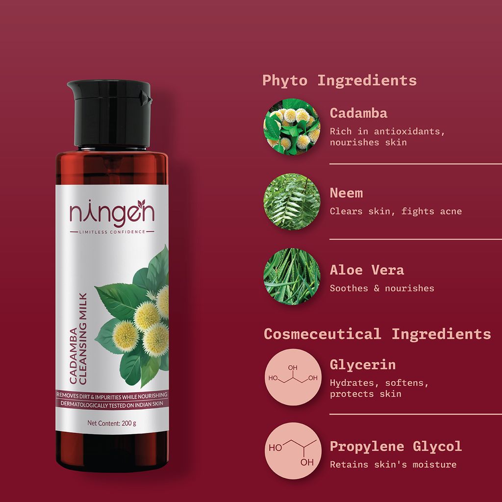 Ningen Cadamba Cleansing Milk I With Goodness of Aloe Vera, Neem and Cucumber I Irritation Free, Paraben Free I Removes Dirt, Grime and Make-up I 200g