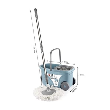 Max Clean Deluxe Stainless Steel Wringer With Big Wheels & Puller Handle, Grey |360° Flexible Mop With 1 Microfiber Refill & Liquid Dispenser|Daily Use Floor Cleaning Pocha With Bucket