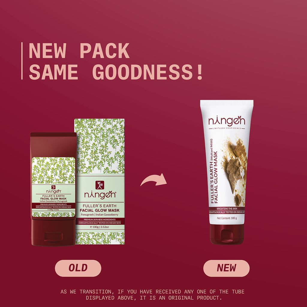 Ningen Fuller's Earth (Multani Mitti) Facial Glow Mask I Infused with Fenugreek and Indian Gooseberry Extracts I Dermatologically Tested, Paraben Free I For Softer and Fuller Skin I 100g